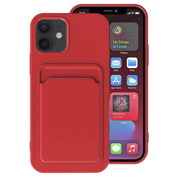 iPhone 12 Mini - Skyddande Stilrent Skal med Korthållare Röd