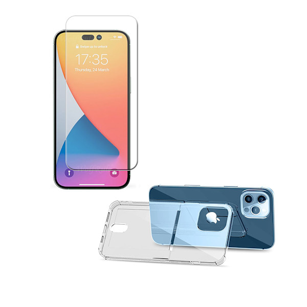 iPhone 14 Pro Max - 1 Set Skal med Korthållare och Skärmskydd Genomskinlig
