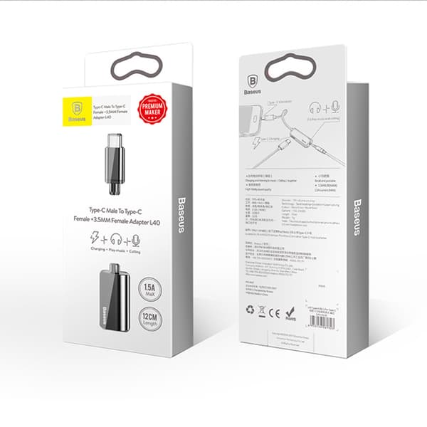 Baseus AUX-Splitter (2 i 1) Adapter för laddning (Type-C) Silver Silver