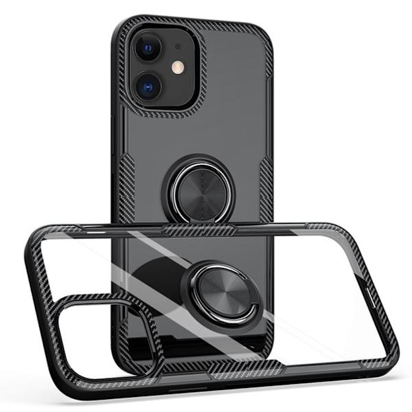 iPhone 12 Mini - Stilsäkert Skyddande Skal med Ringhållare LEMAN Svart/Silver