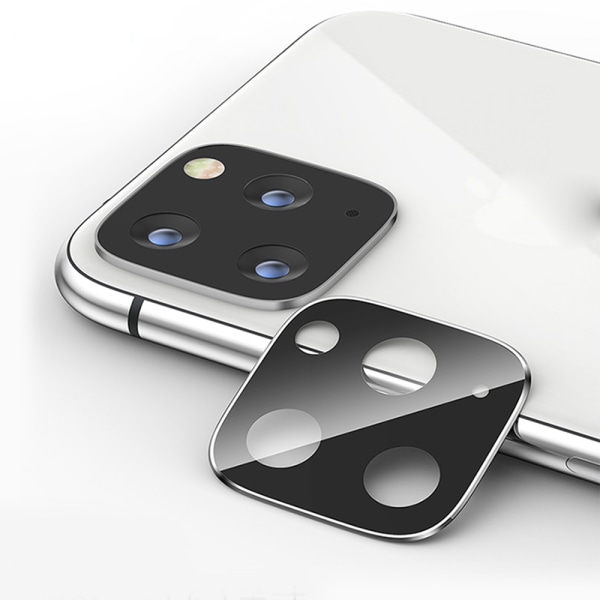 iPhone 11 Pro Max beskyttelsesfilm til bagkameraobjektiv + metalramme Silver