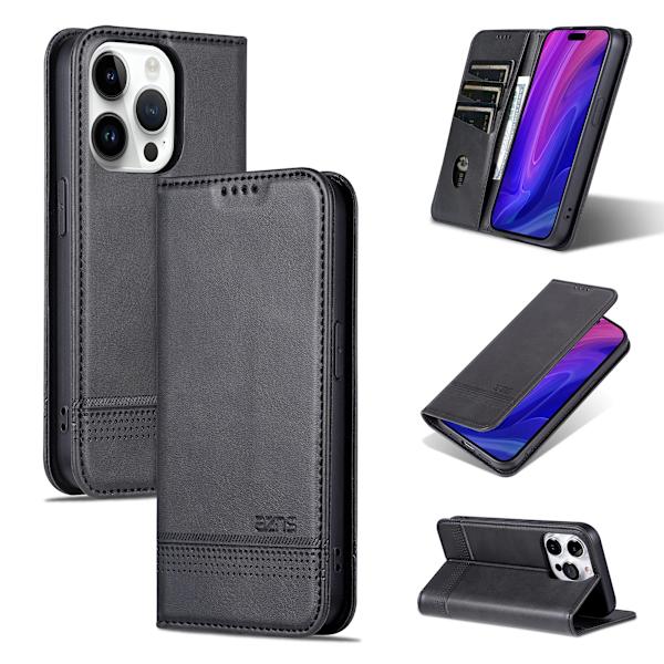 iPhone 15 pro - Pl�nboksfodral i L�der med 3-kortfack Brown