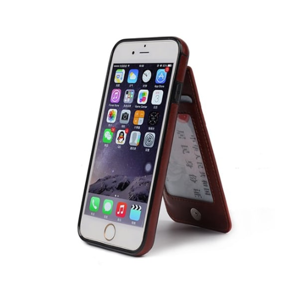 iPhone 6/6S elegantti nahkakotelo, jossa lompakko/korttilokero RUSKEA Brun