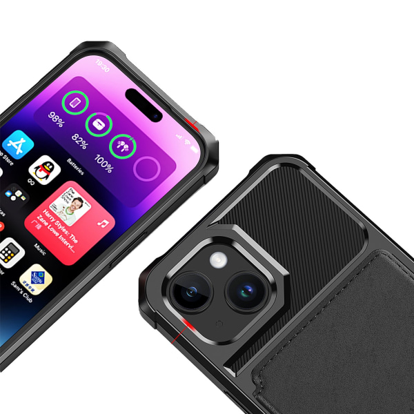 iPhone 15 - Elegant plånboksfodral i lyxigt PU-läder Svart