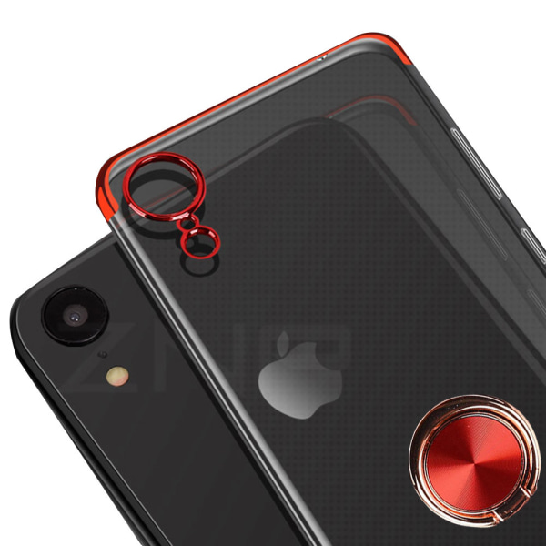 iPhone XR - Stötdämpande Silikonskal med Ringhållare Silver