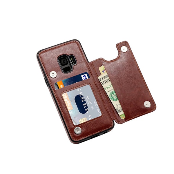 Elegant deksel med lommebok/kortrom for Samsung Galaxy S9 Brun