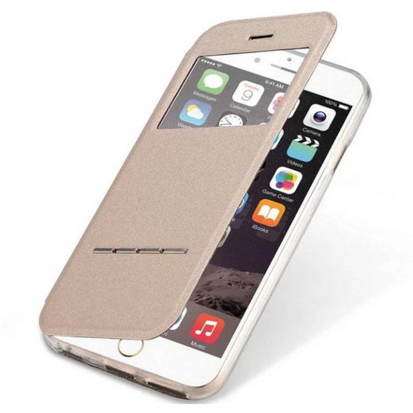 iPhone X - Smart etui Vindue - Svarfunktion - Stander Guld