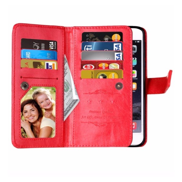 Käytännöllinen tyylikäs 9 kortin lompakkokotelo iPhone 8 FLOVEME:lle Röd