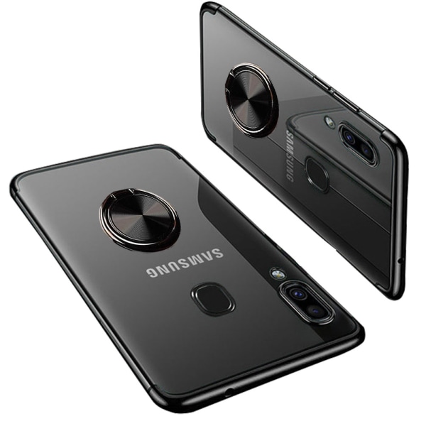 Samsung Galaxy A20E - Beskyttende silikonecover med ringholder Svart