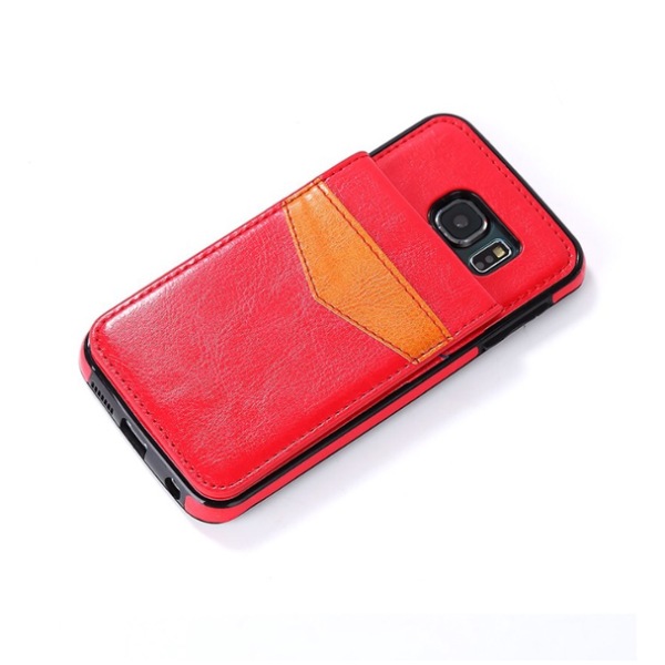 Samsung S7 Edge - LEMANS Läderskal med Plånbok/Kortfack Röd