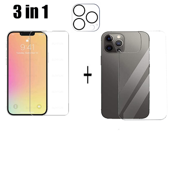 3-PACK 3in1 iPhone 13 Pro Max Fram- & Baksida + Kameralinsskydd Transparent