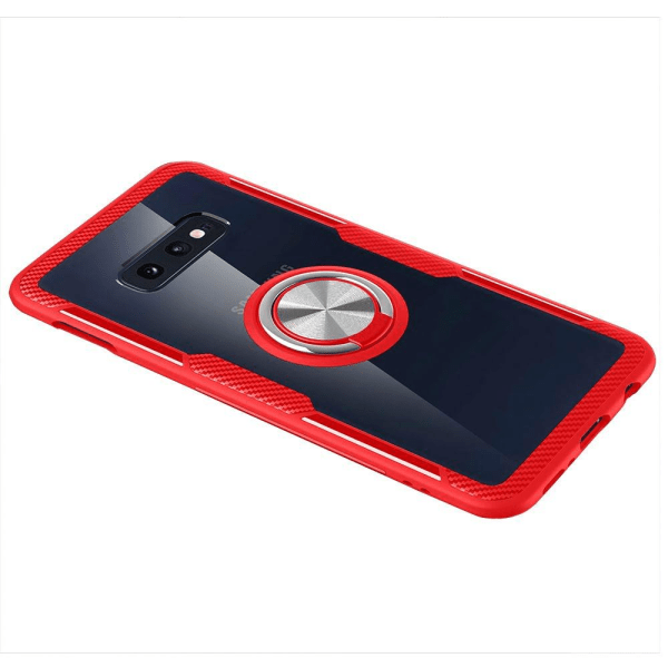 Praktisk veske med ringholder (LEMAN) - Samsung Galaxy S10 Röd/Silver