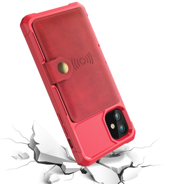 iPhone 12 - Praktisk gjennomtenkt deksel med kortholder Röd