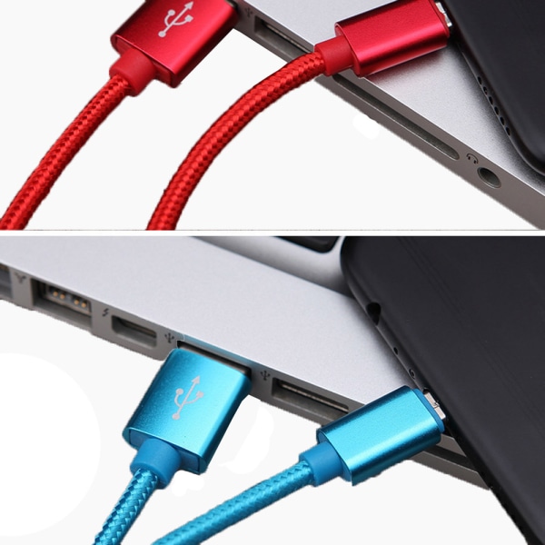 USB-C/Type-C hurtigladekabel 200 cm (holdbare/metallhoder) Himmelsblå