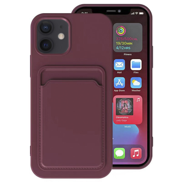 iPhone 12 Mini - Beskyttende stilfuldt cover med kortholder Röd