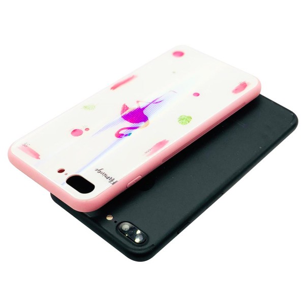 Elegant beskyttelsescover til iPhone 8 Plus (Hærdet glas) Flamingo