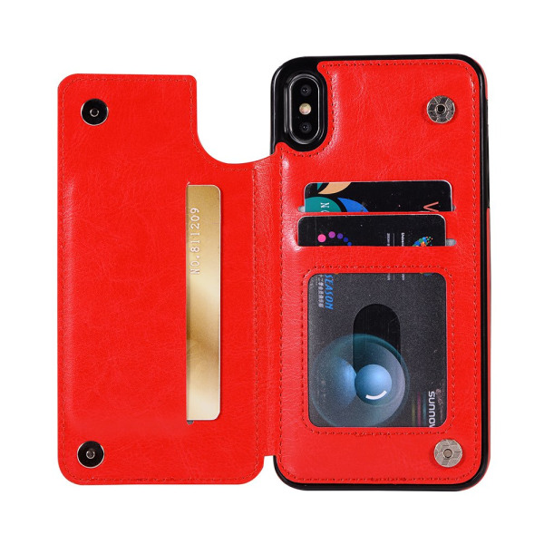 Läderskal med Plånbok/Kortfack till iPhone XR Röd