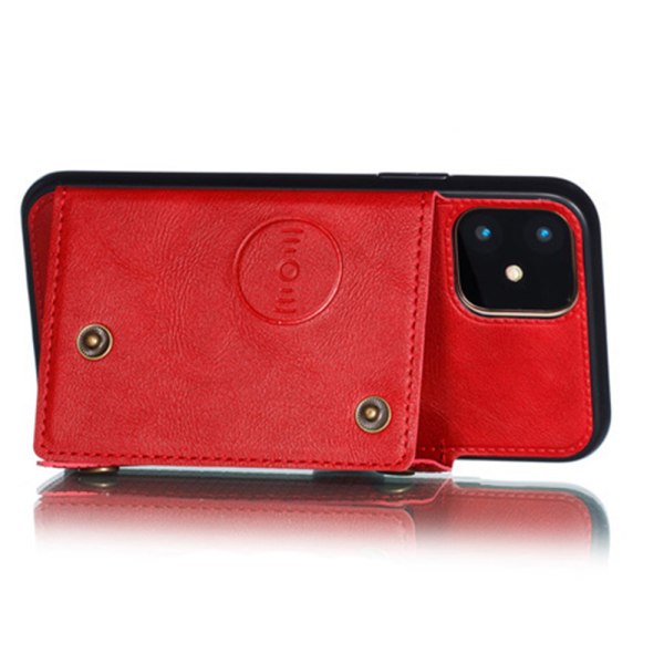 iPhone 12 Mini - Stilig retrodeksel med kortholder Röd