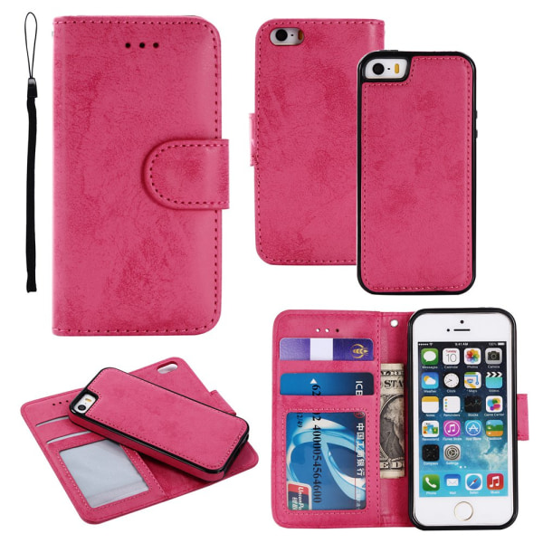 iPhone 5/5S/SE - Silk-Touch etui med pung og skal Rosa