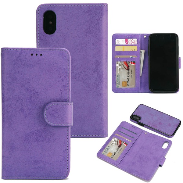 iPhone X/XS - Silk-Touch-suojakuori lompakolla ja kuorella Brun