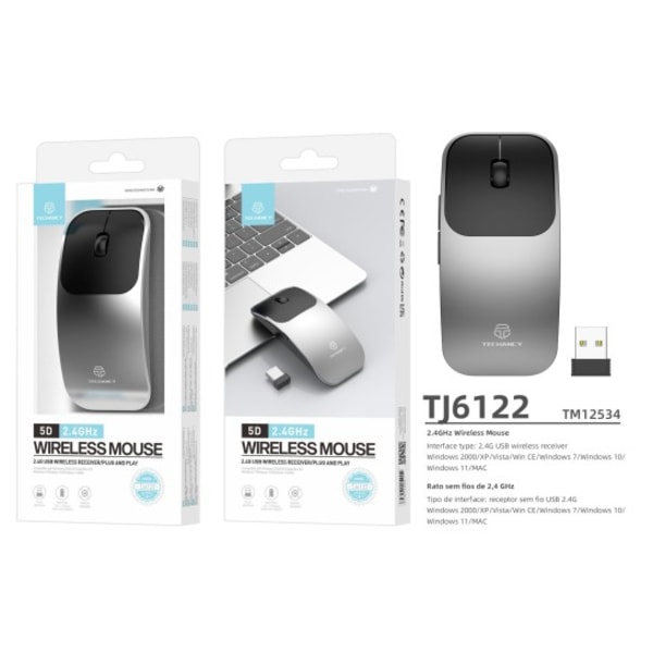Trådlös Mus, 2,4G USB Ergonomisk Mus, PC MAC UNIVERSAL Grey