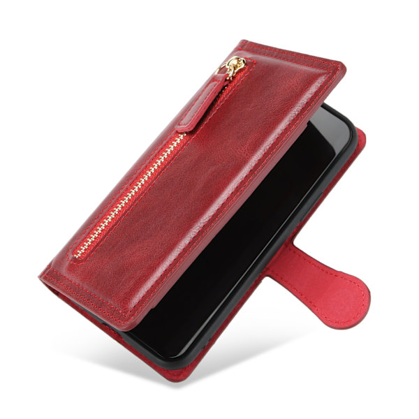 iPhone 14 - Plånboksfodral med Kortfack & Zipper Röd