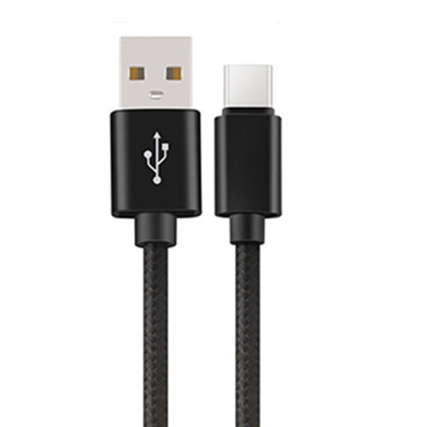 USB-C/Type-C hurtigopladningskabel 300 cm (holdbare/metalhoveder) Svart