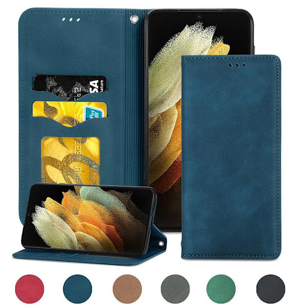 Samsung Galaxy S21 Ultra - Stilsäkert Praktiskt Plånboksfodral Mörkblå
