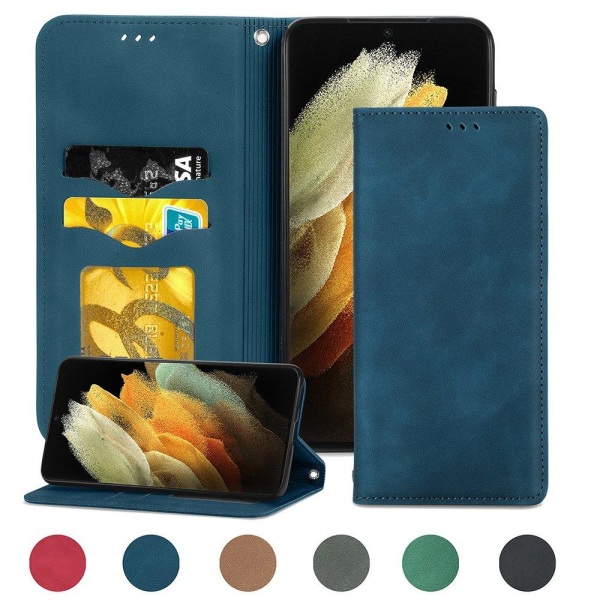 Samsung Galaxy S21 Ultra - Stils�kert Praktiskt Pl�nboksfodral Mörkblå