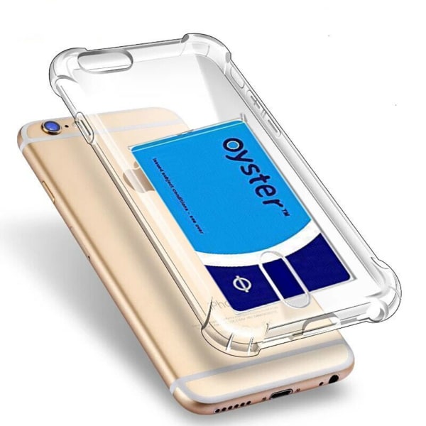 iPhone 6/6S PLUS - Støtdempende Floveme-deksel med kortholder Transparent/Genomskinlig