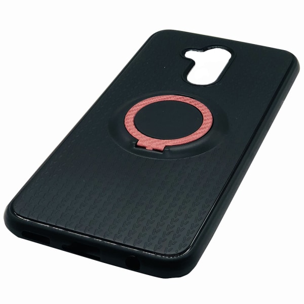 Carbon design Cover med ringholder - Huawei Mate 20 Lite Röd