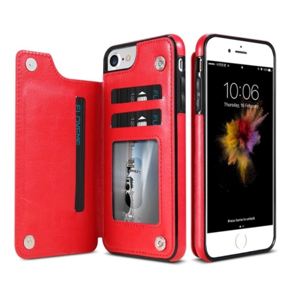 iPhone SE 2020 - NKOBEE Läderskal med Plånbok/Kortfack Röd