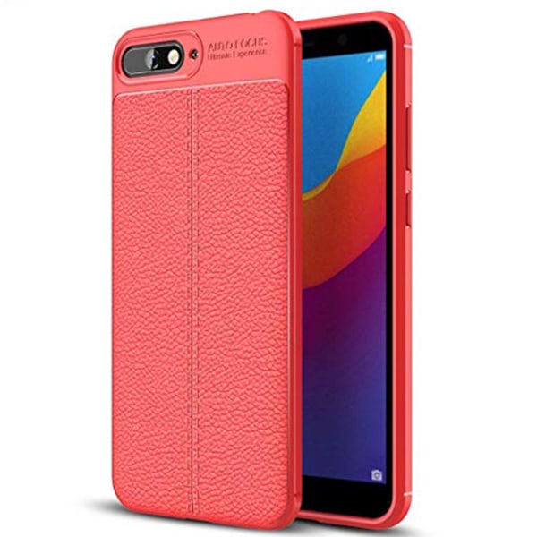 Huawei Y6 2018 - Glatt Litchi Leather Design Cover Svart Svart