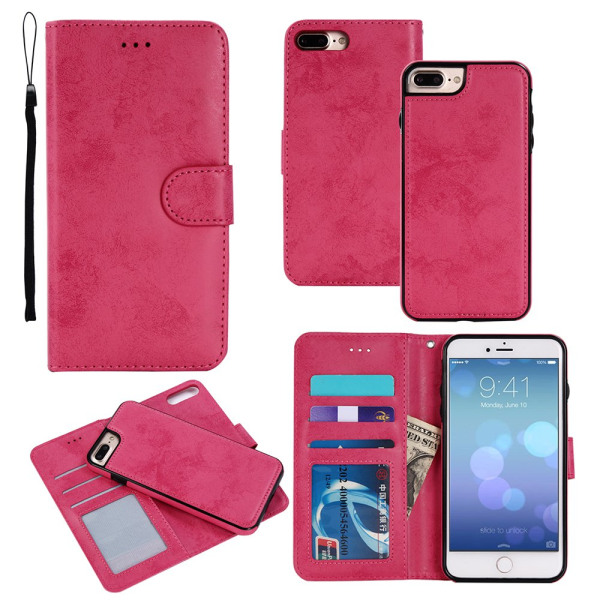 iPhone 8 Plus - Silk-Touch-deksel med lommebok og skall Rosa