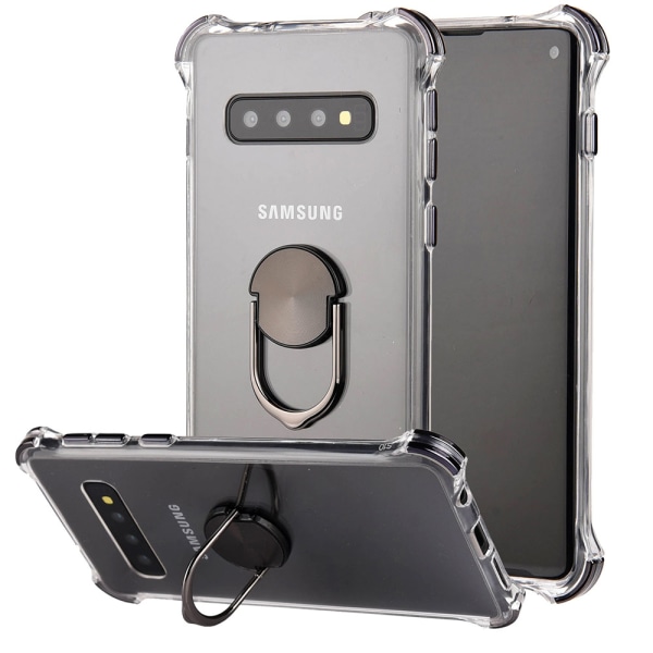 Samsung Galaxy S10 - Skyddande Praktiskt Skal med Ringh�llare Svart Svart