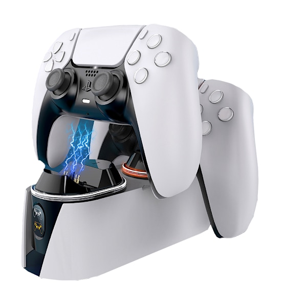 RGB-kontrollerladdningsstation för PlayStation 5. Snabb laddning med LED-indikator. White