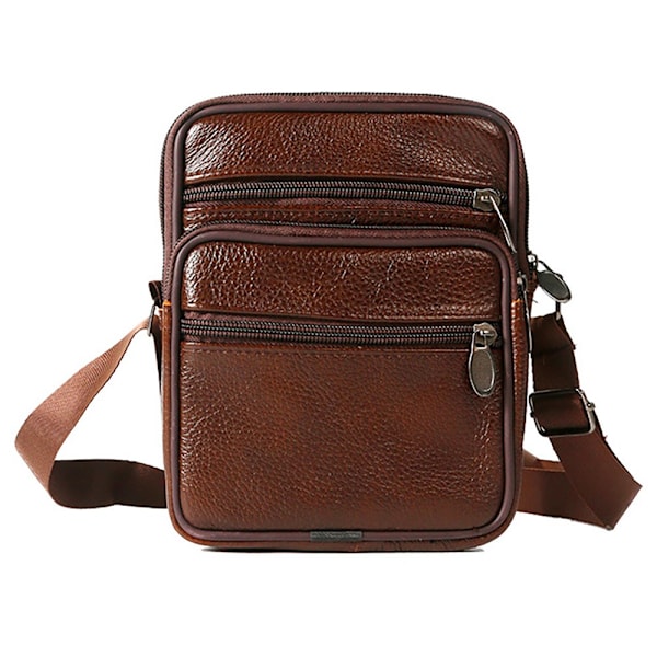 Stilren och Hållbar Crossbody Väska i Äkta Läder - Perfekt för Vardag och Resa Kaffe