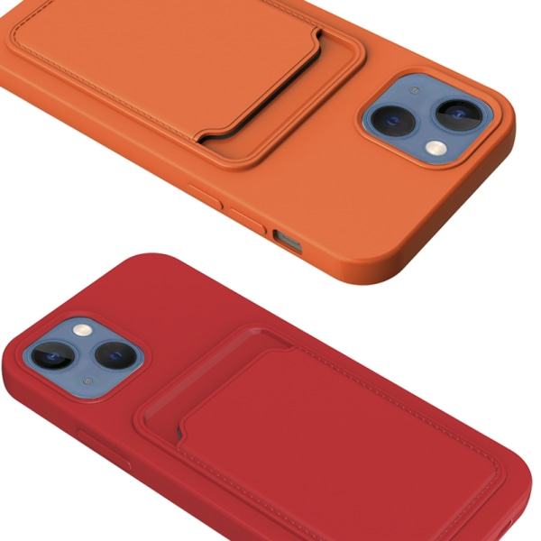 iPhone 14 - Praktiskt Stilrent Skal med Korthållare Röd