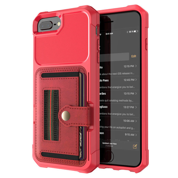 iPhone 8 Plus - Skyddande Skal med Kortfack Röd