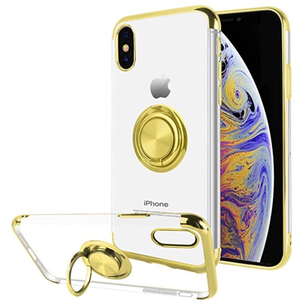 Eksklusivt silikonetui med ringholder (Floveme) - iPhone X/XS Guld Guld