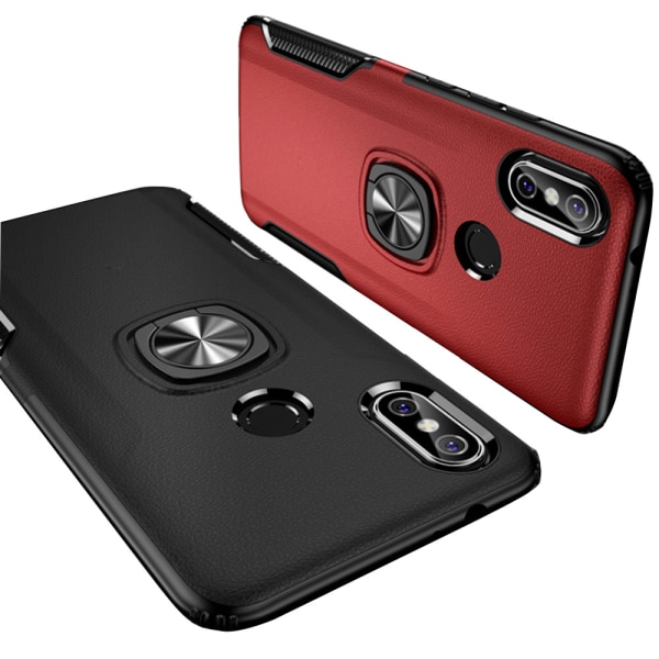 Ainutlaatuinen älykäs kansi sormustelineellä - Huawei P20 Lite (LEMAN) Röd