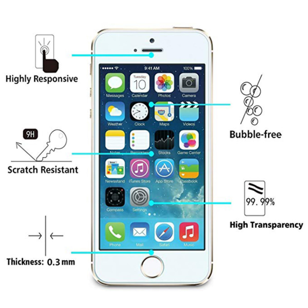 iPhone 5/5C/5S/5SE skjermbeskytter Standard 9H HD-Clear