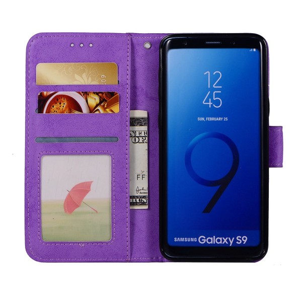 Samsung Galaxy S9 - Silk-Touch etui med pung og skal Lila