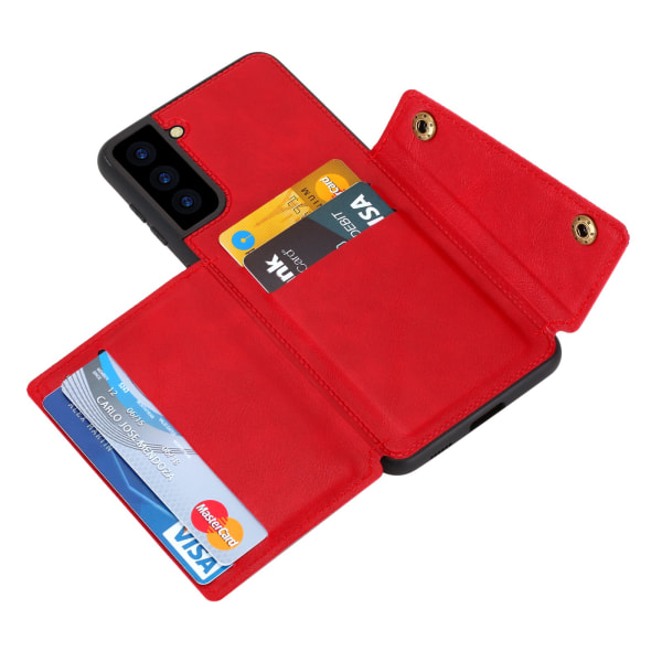 Samsung Galaxy S22 - Praktisk stilfuldt cover med kortholder Röd