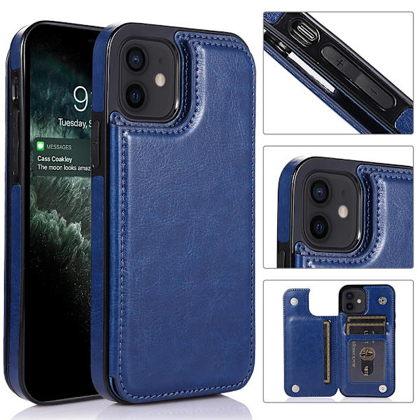 iPhone 12 Mini -Stilrent Skal med Korthållare Mörkblå