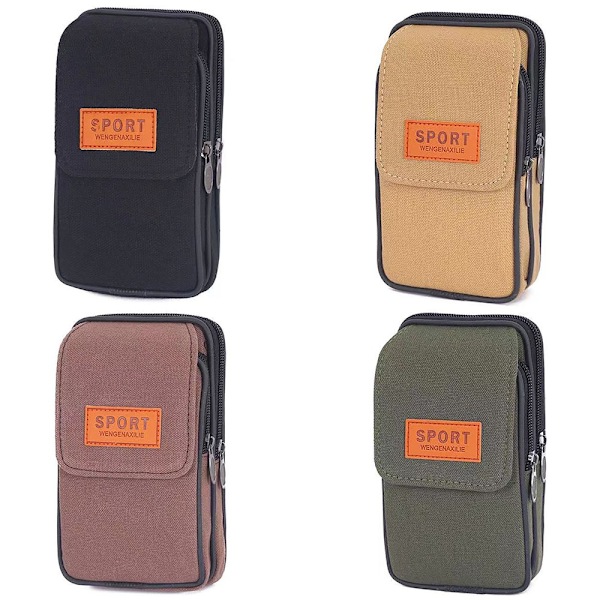 Canvas Midjeväska med Flera Fickor - Perfekt för Utomhusäventyr! Khaki-Ljusbrun