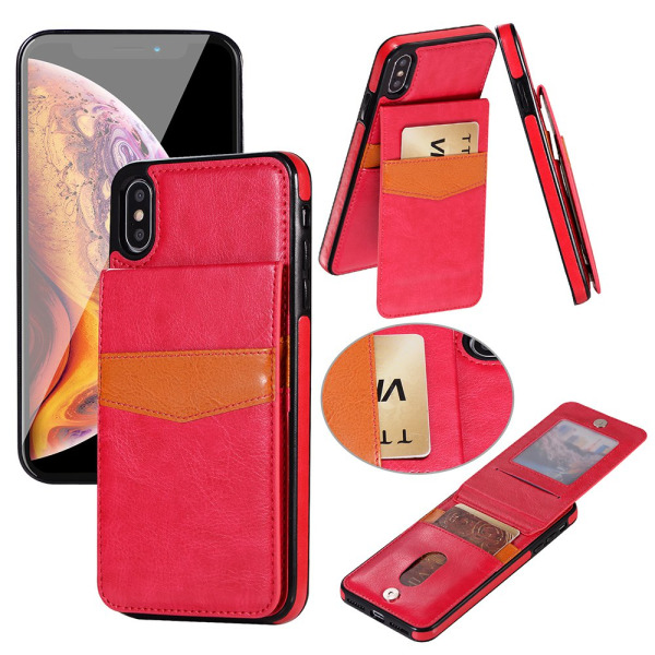 iPhone XR - LEMAN Lærveske med lommebok/kortrom Röd