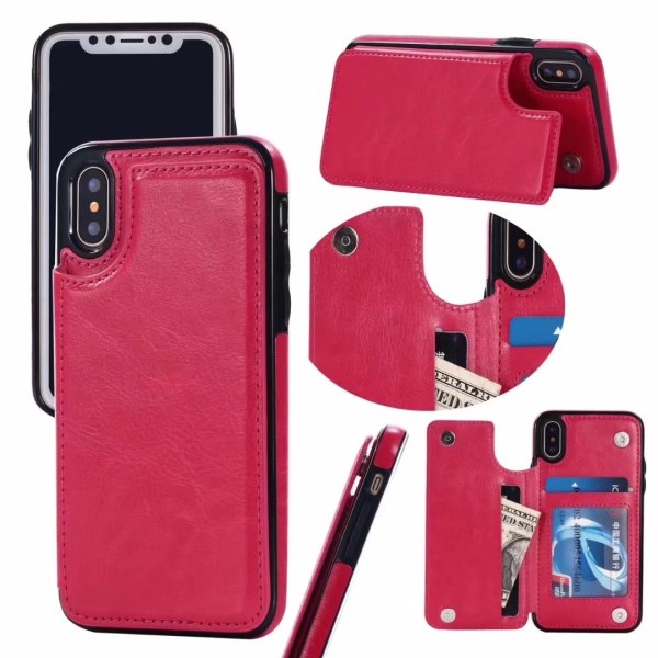 Läderskal med Plånbok/Kortfack för iPhone X/XS Röd