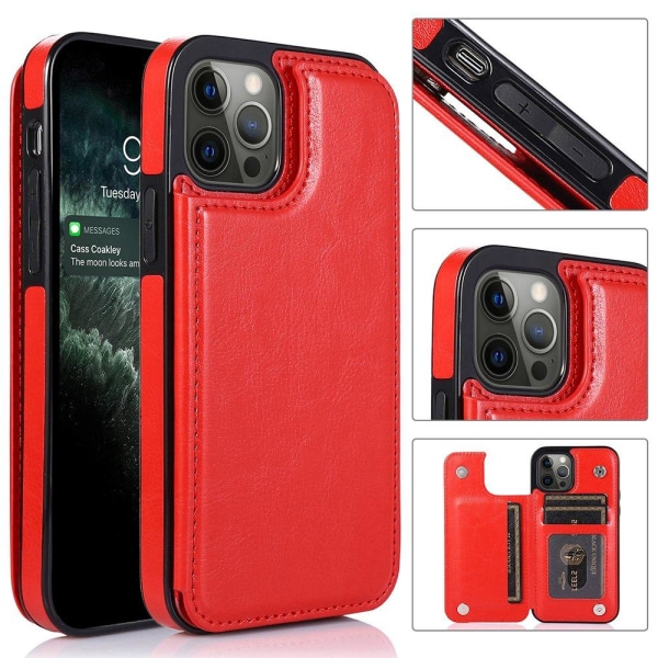 iPhone 12 Pro Max - Praktiskt Skyddande Skal med Korthållare Röd