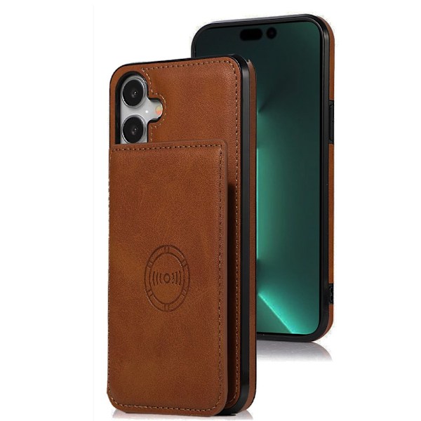 iPhone 16 Plus - Professionellt Leman Skal med Korthållare Khaki-Ljusbrun